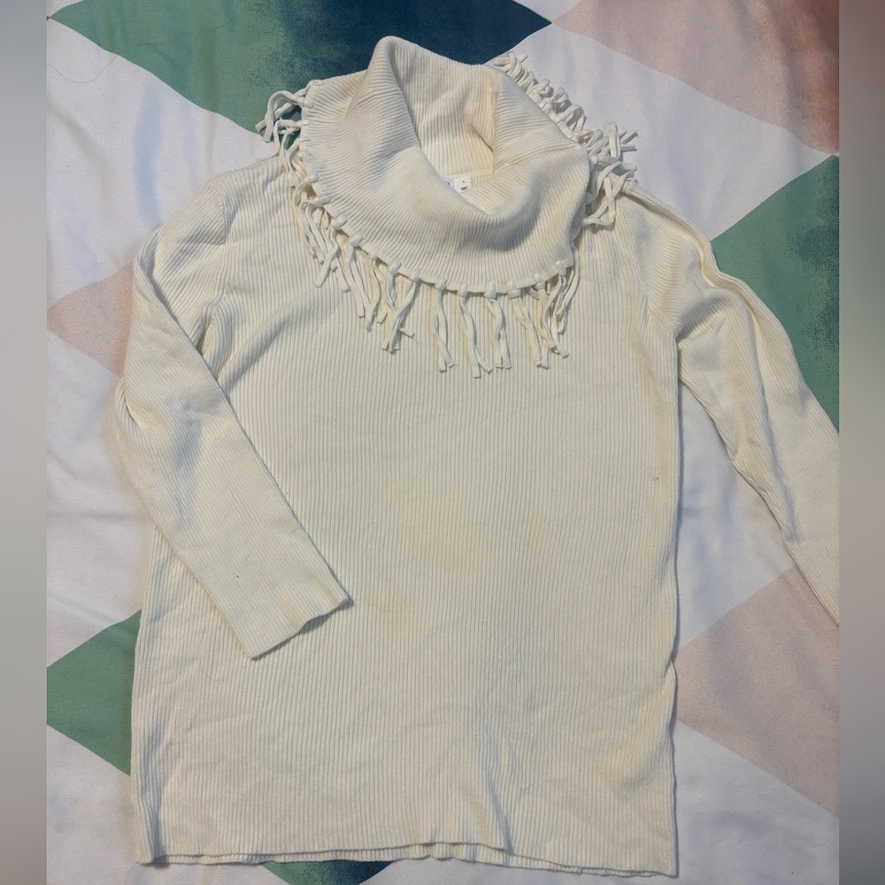 New York & Company Cream stretch Turtleneck Blouse
